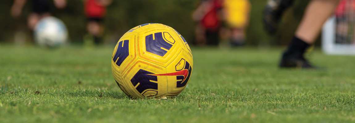 A yellow soccer ball on green grass