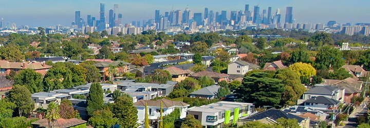 A view of Melbourne looking over the suburbs to the city skyline