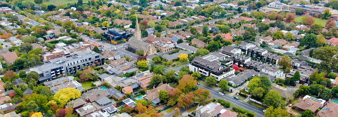 Aerial view of city suburbs