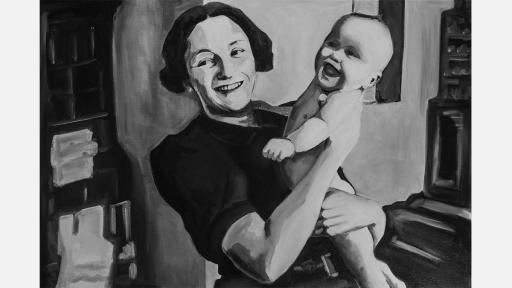 A woman holding a small baby, both have big smiles on their faces