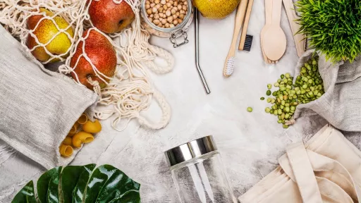 Reusable cloths bags with shopping inside