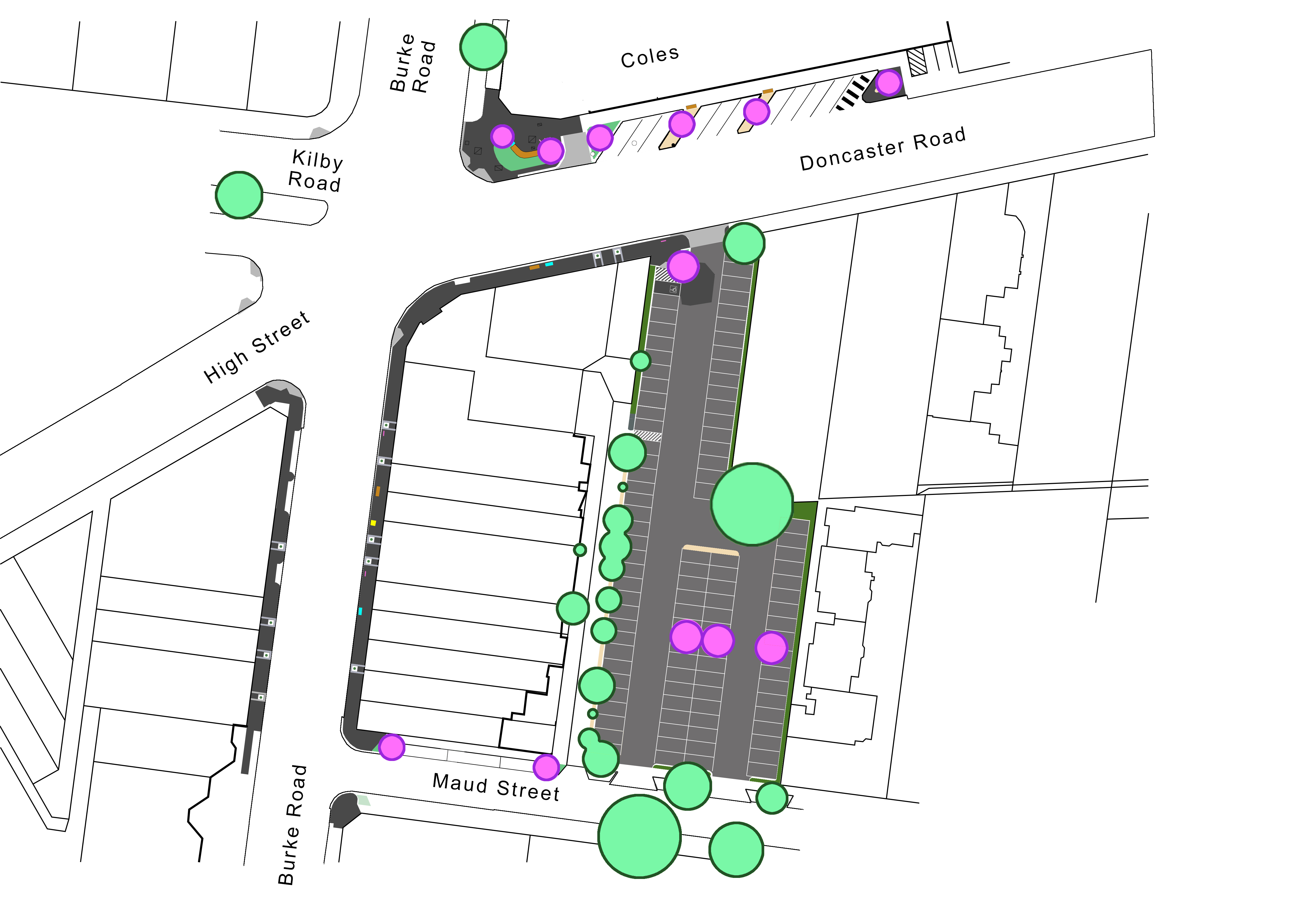 Map showing changes to Dickins Corner site