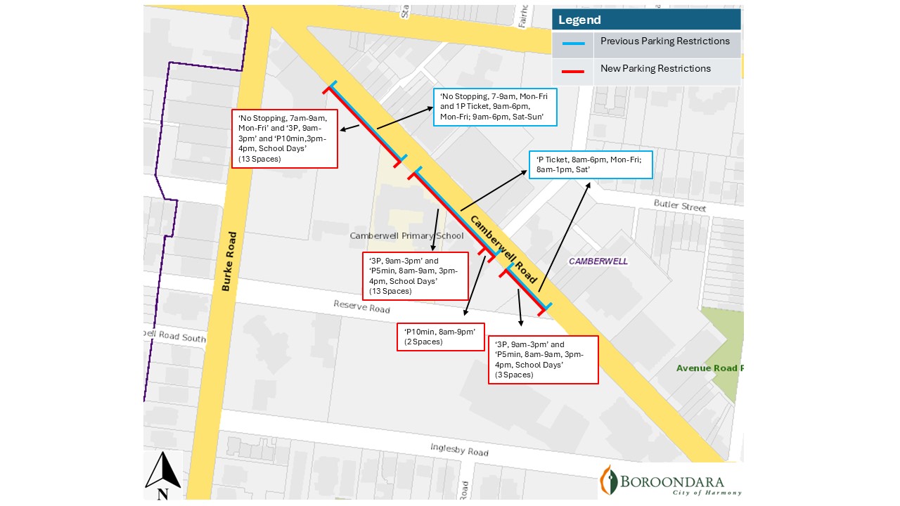 map of camberwell road where parking restrictions have changed