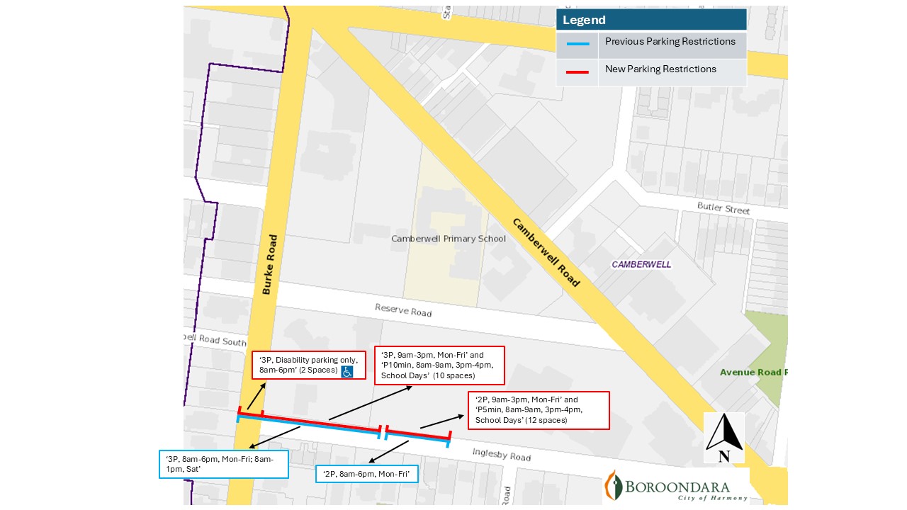 Map of Inglesby road where parking restrictions have changed