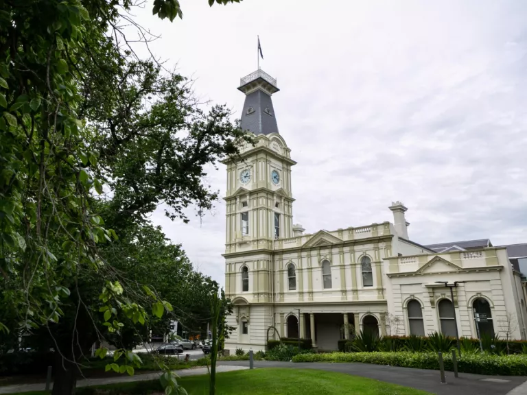 Boroondara City Council building from street level showing the clocktower