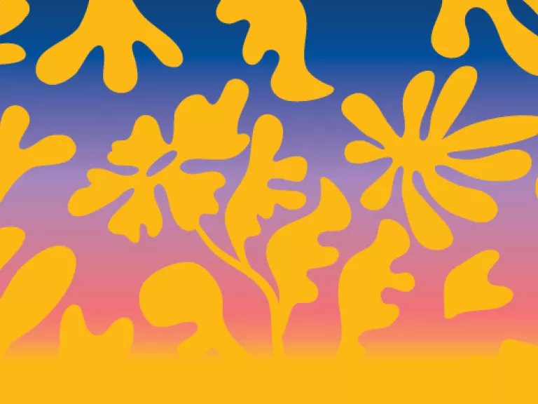 leaf and flower shapes on a gradient background