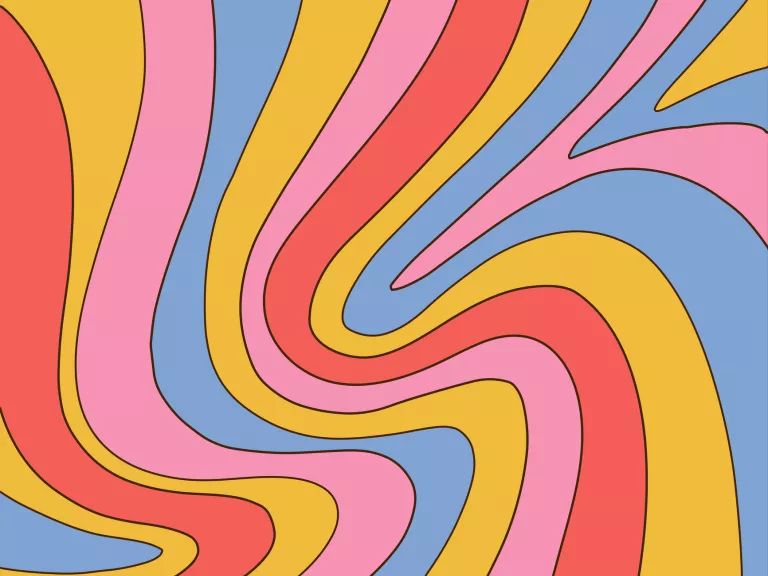 wavy lines of pink, red, yellow and blue