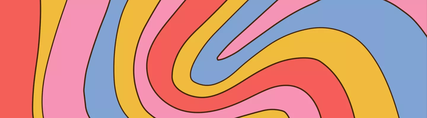 wavy lines of pink, red, yellow and blue