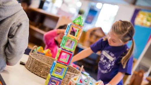 Child playing with blocks at Deepdene Preschool