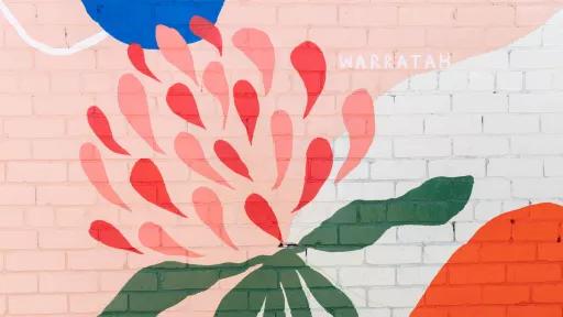 Detail of the mural, featuring a warratah flower.