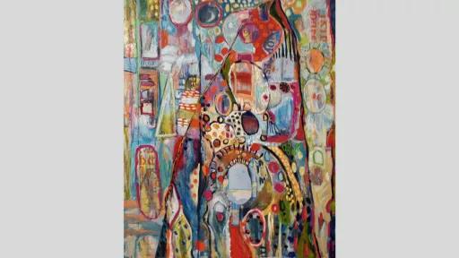 Joy Mackey, ‘Infectious’, 2021, mixed media on canvas, 152 x 121.5cm, image courtesy of the artist. Sale price: POA.