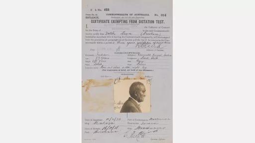 a certificate of exemption from a dictation test for Fotth Deen, issued in 1929