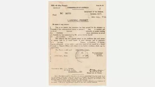 a commonwealth of australia landing permit for a woman