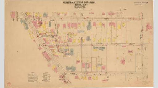 Map of Kew in 1904 showing an area with 4 main roads and large buildings marked