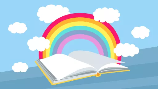 Vector graphic of a book and a rainbow