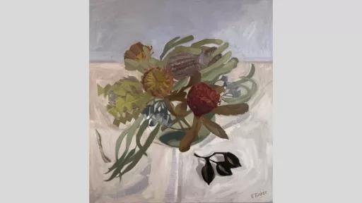 Painting of native Australian flowers lying on a cream background