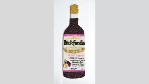 Glitter and markers on Paper presentation board artwork of a Bickford's Blackcurrent flavoured juice syrup bottle