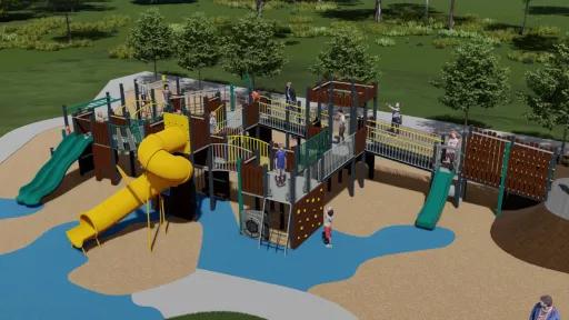 Play unit with slides, climbing walls, monkey bars illustration