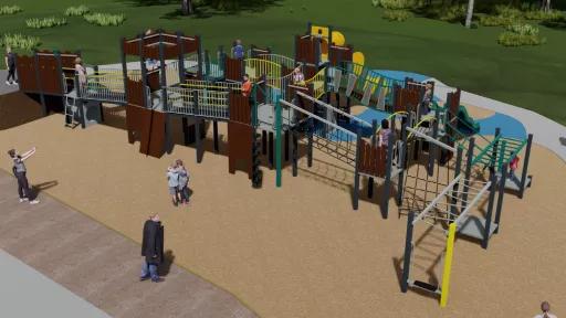 Play unit with slides, climbing walls, monkey bars illustration